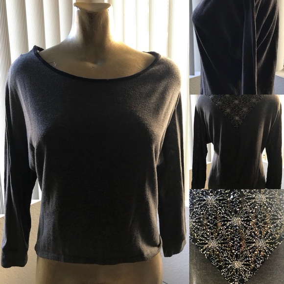 ANNABELLE U.S.A. Comfy SLOUCHY Grey Stretch TOP With LACE Inset at Back Size M - Picture 6 of 10